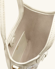 Brooke Mini Belted Embellished Orchid Beaded Top Handle Bag - Ivory