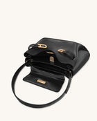 Rhea Pebbled Double Buckle Shoulder Bag - Black