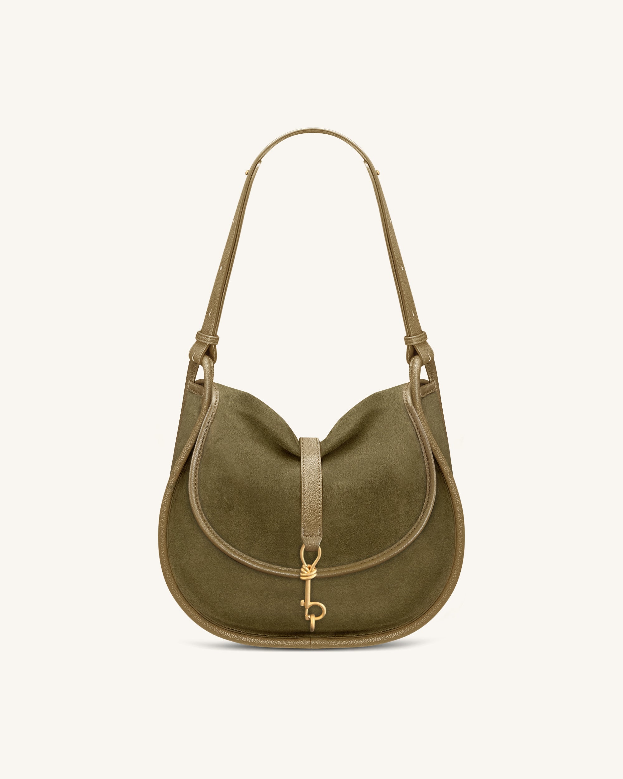 Arla Small Faux Suede Hobo Bag - Olive Green