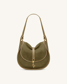 Arla Small Faux Suede Hobo Bag - Olive Green
