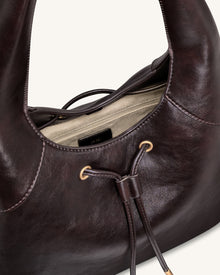 Elara Drawstring Hobo Bag - Dark Brown
