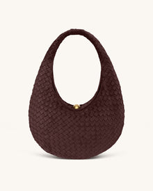Nola Faux Suede Woven Hobo Shoulder Bag - Dark Mocha