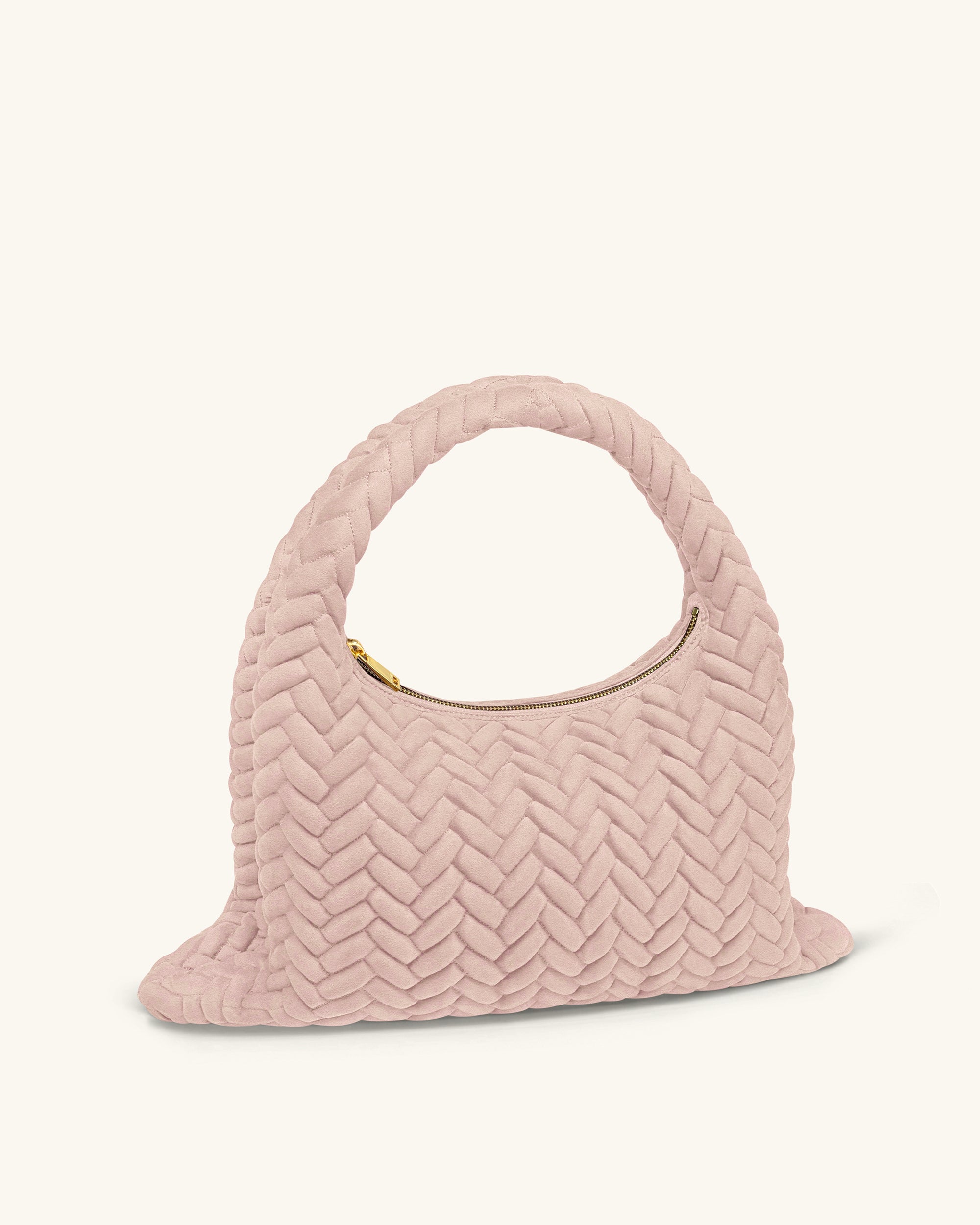 Cora Large Faux Suede Quilting Hobo Shoulder Bag - Pink