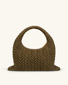 Cora Large Faux Suede Quilting Hobo Shoulder Bag - Dark Olive