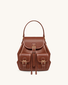 Harper Buckle Pocket Backpack - Dark Brown