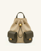 Avery Faux Suede Drawstring Utility Backpack – Beige & Olive