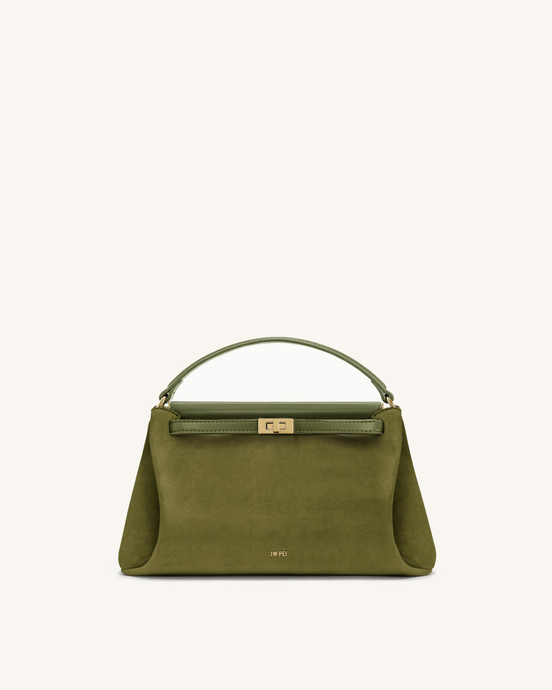 Carmen Faux Suede Top Handle Bag - Olive Green