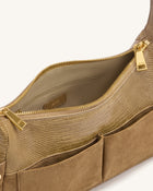 Corinne Lizard-Embossed Faux Suede Shoulder Bag - Khaki