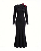 3D Embroidered Tulip Cutout Maxi Dress - Black