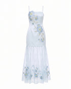Floral Embroidered Sheer Overlay Maxi Dress - Light Blue
