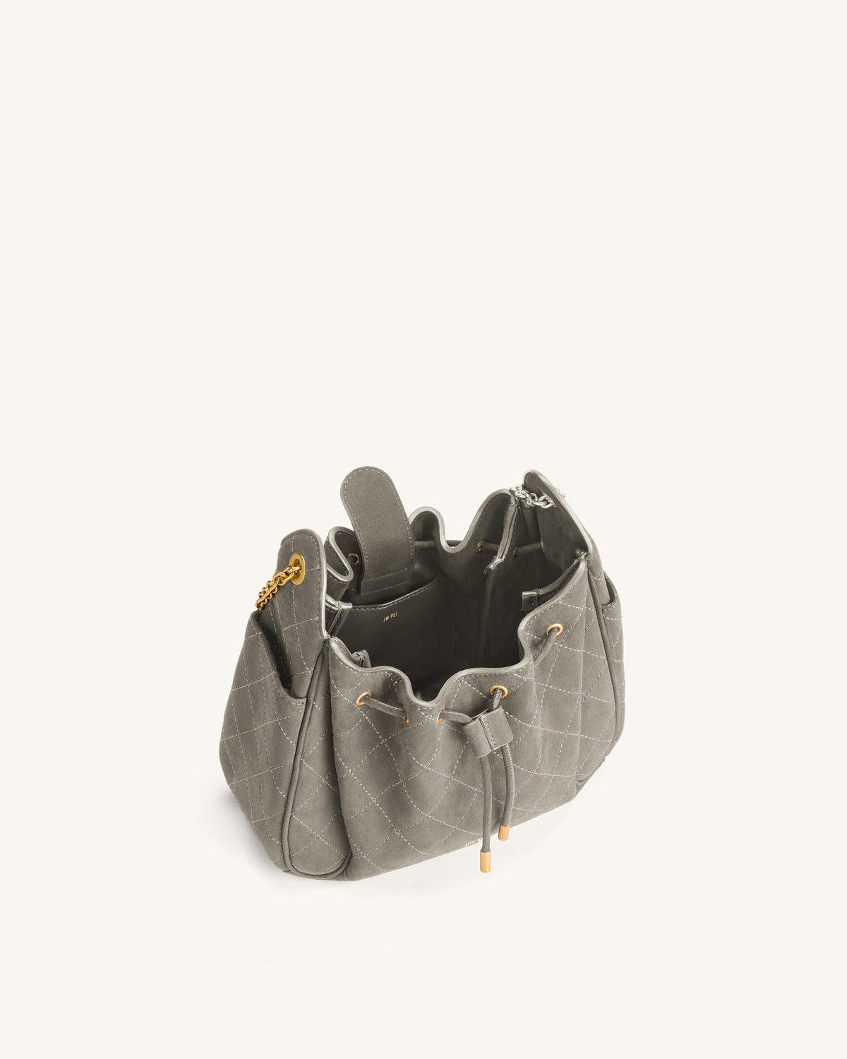 Rowan Faux Suede Quilted Chain Bucket Bag - Gray