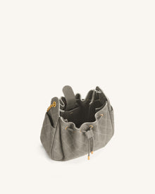 Rowan Faux Suede Quilted Chain Bucket Bag - Gray