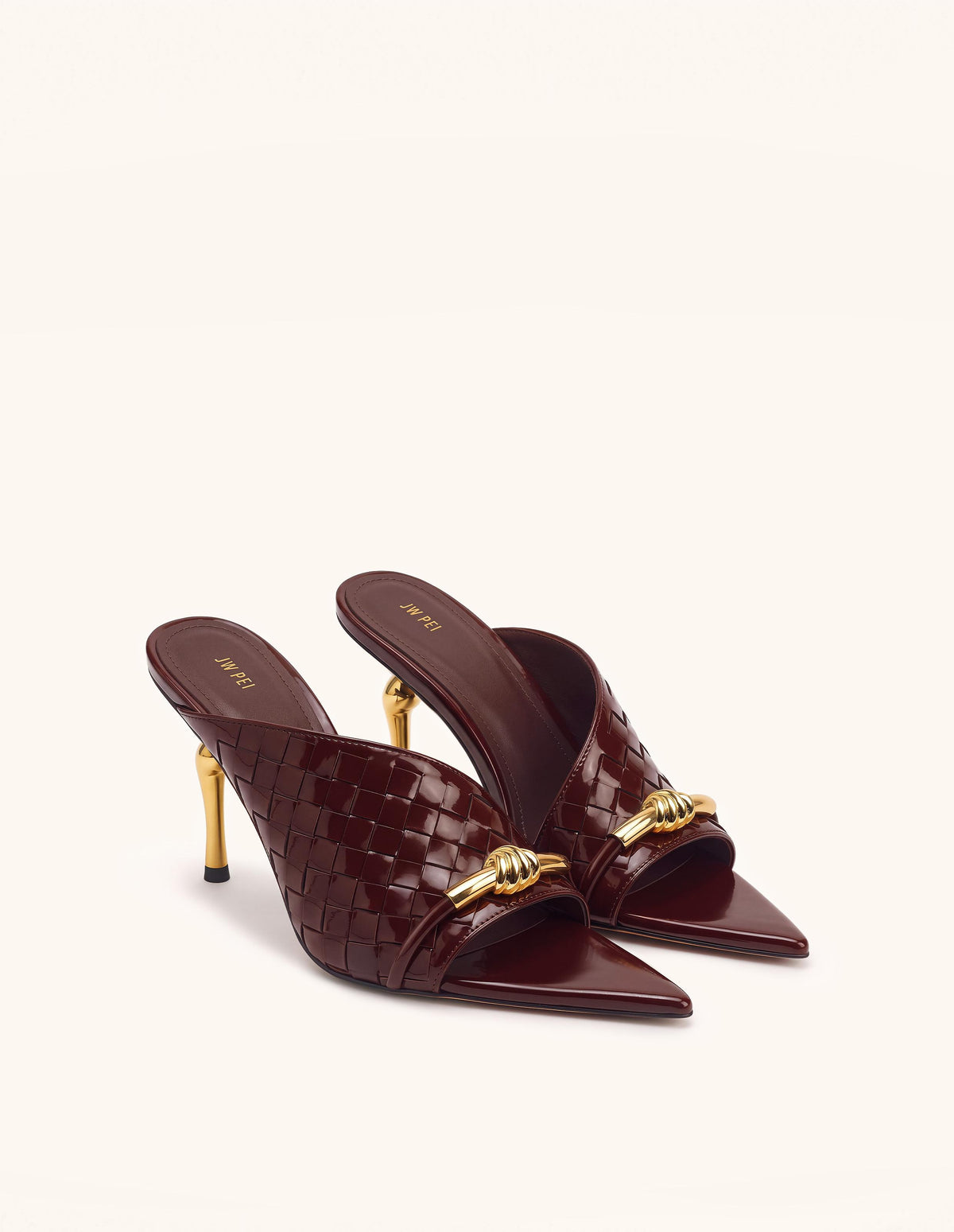 Lena Metal Rope Knot Woven Open Toe Mules - Burgundy