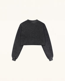 Sparkling Pink Crystal Bow Cropped Sweatshirt - Black