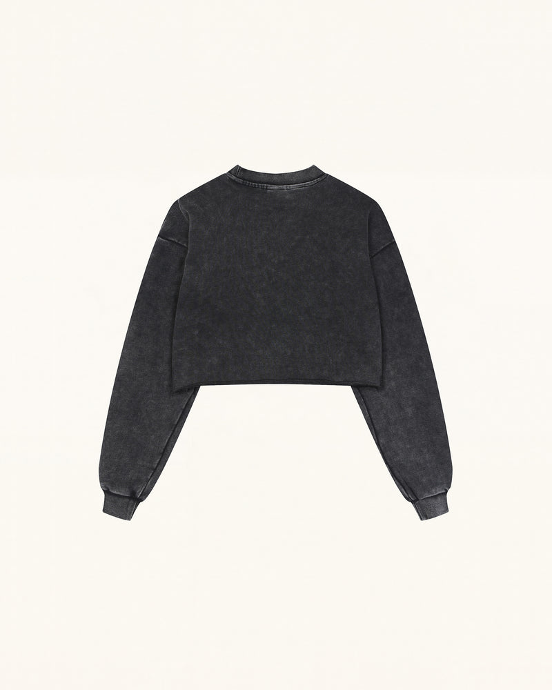 Sparkling Pink Crystal Bow Cropped Sweatshirt - Black