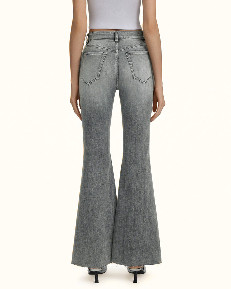 Pearl Accent Bow Boogie Child Fray Jeans - Smoke and Mirrors