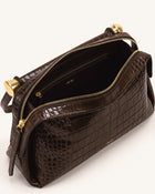 Naomi Double-Zip Shoulder Bag - Brown Croc