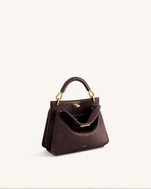 Lucia Elephant-Effect Top Handle Bag - Dark Brown