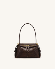 Naomi Double-Zip Shoulder Bag - Brown Croc