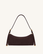 Elowen Faux Suede East-West Shoulder Bag - Dark Brown