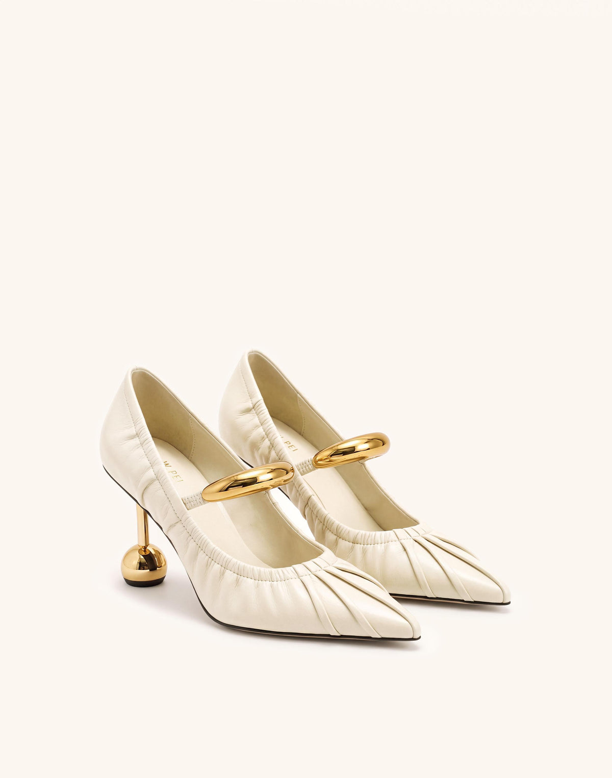 Helena Pierced Ruched Pointed-Toe Pumps - Ivory