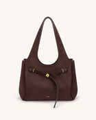 Hana Faux Suede Belt Detail Tote Bag - Dark Brown