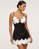 Orchid Embroidered Spaghetti Strap Mini Dress - Black