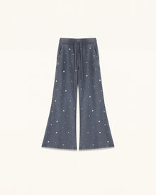 Scattered Pearl Rhinestone Drawstring Sweatpants - Washed Slate