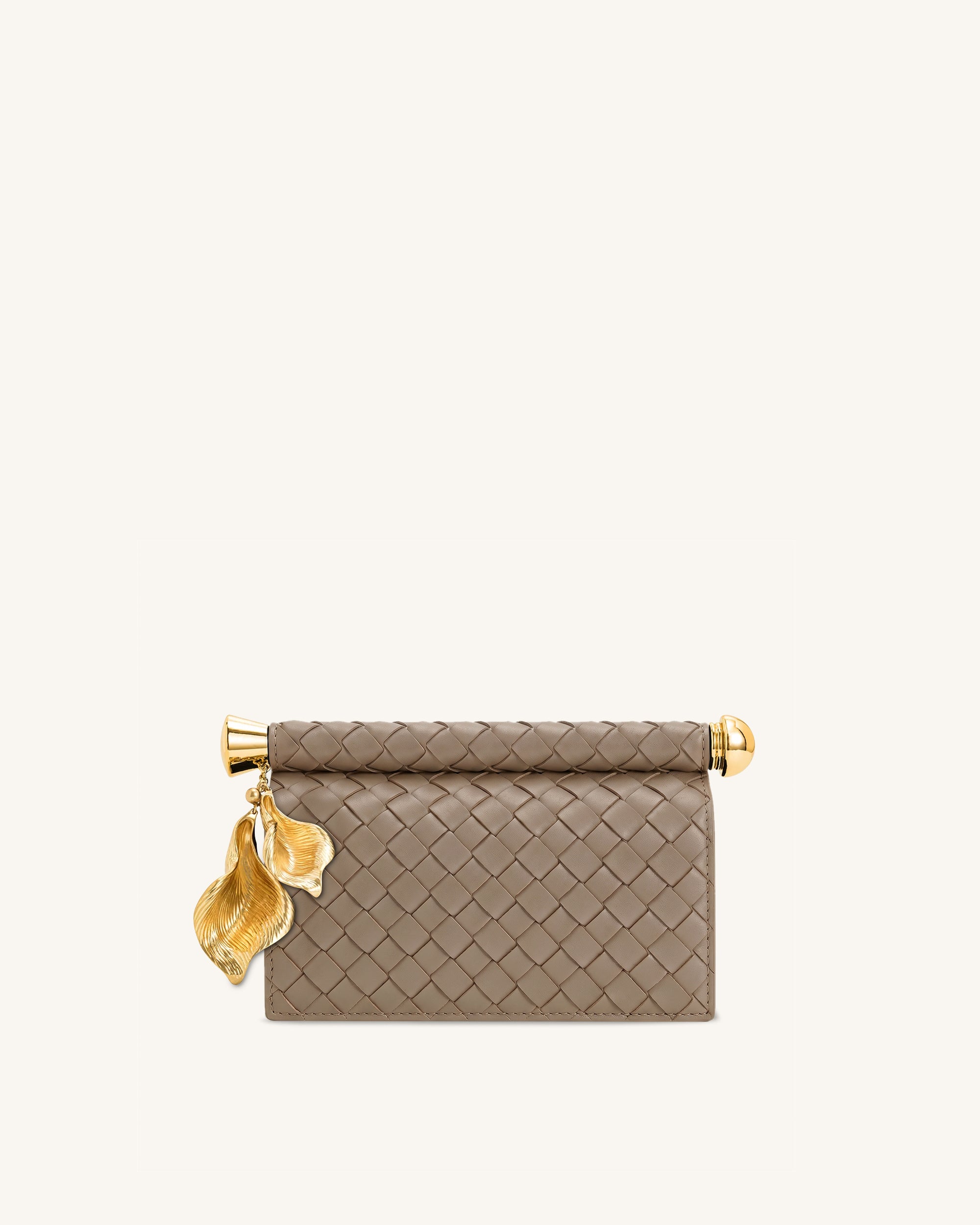 Holly Woven Metal Pendant Embellished Clutch - Taupe