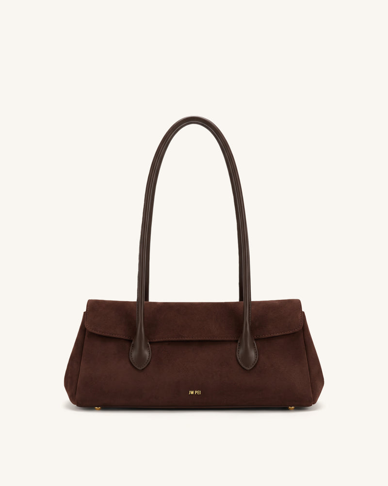 Solenne Faux Suede East-West Shoulder Bag - Dark Brown