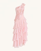 Orchid Embroidered One Shoulder Ruffle Maxi Dress - Pink