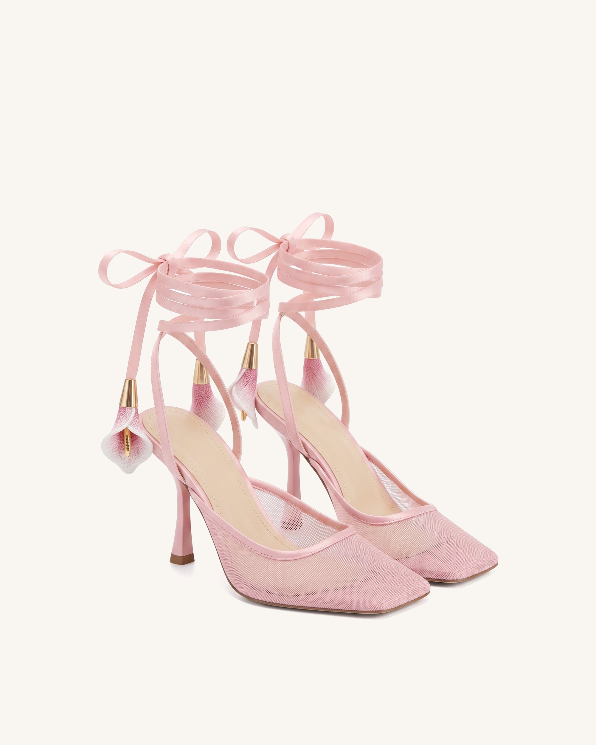 Astrid Calla Lily Lace-Up Mesh Pumps - Pink