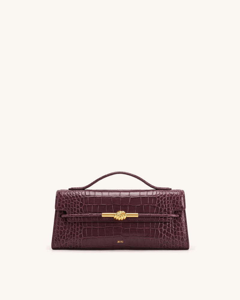 Lena Metal Rope Knot Top Handle Bag - Burgundy Croc