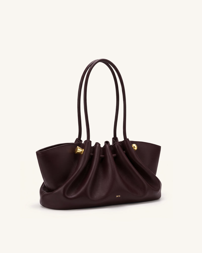Naomi Gathered Long Handle Shoulder Bag - Deep Burgundy