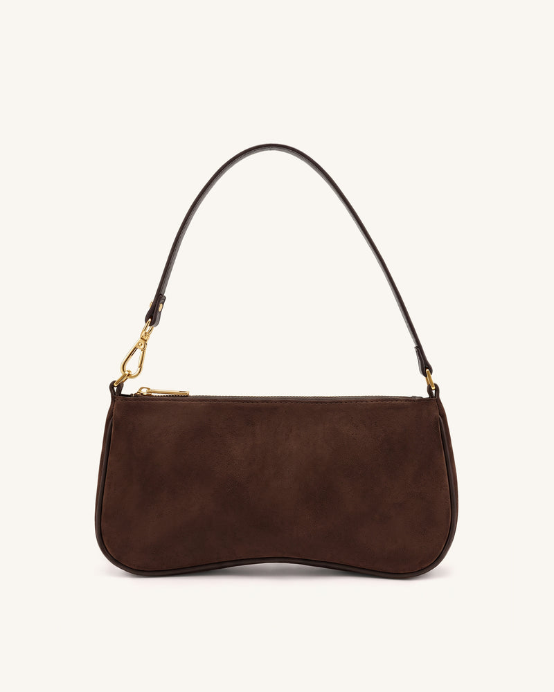 Eva Faux Suede Shoulder Handbag - Coffee