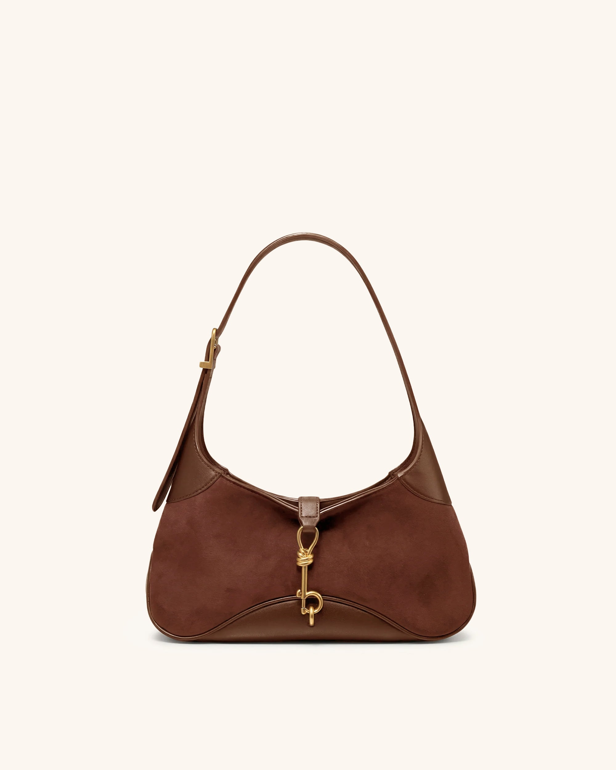 Juliette Faux Suede Key Charm East-West Shoulder Bag - Mocha Brown