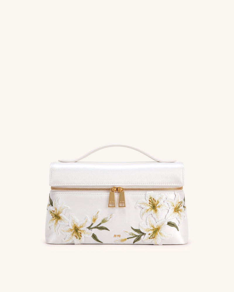 Thea Embroidered Top Handle Bag - Cream White