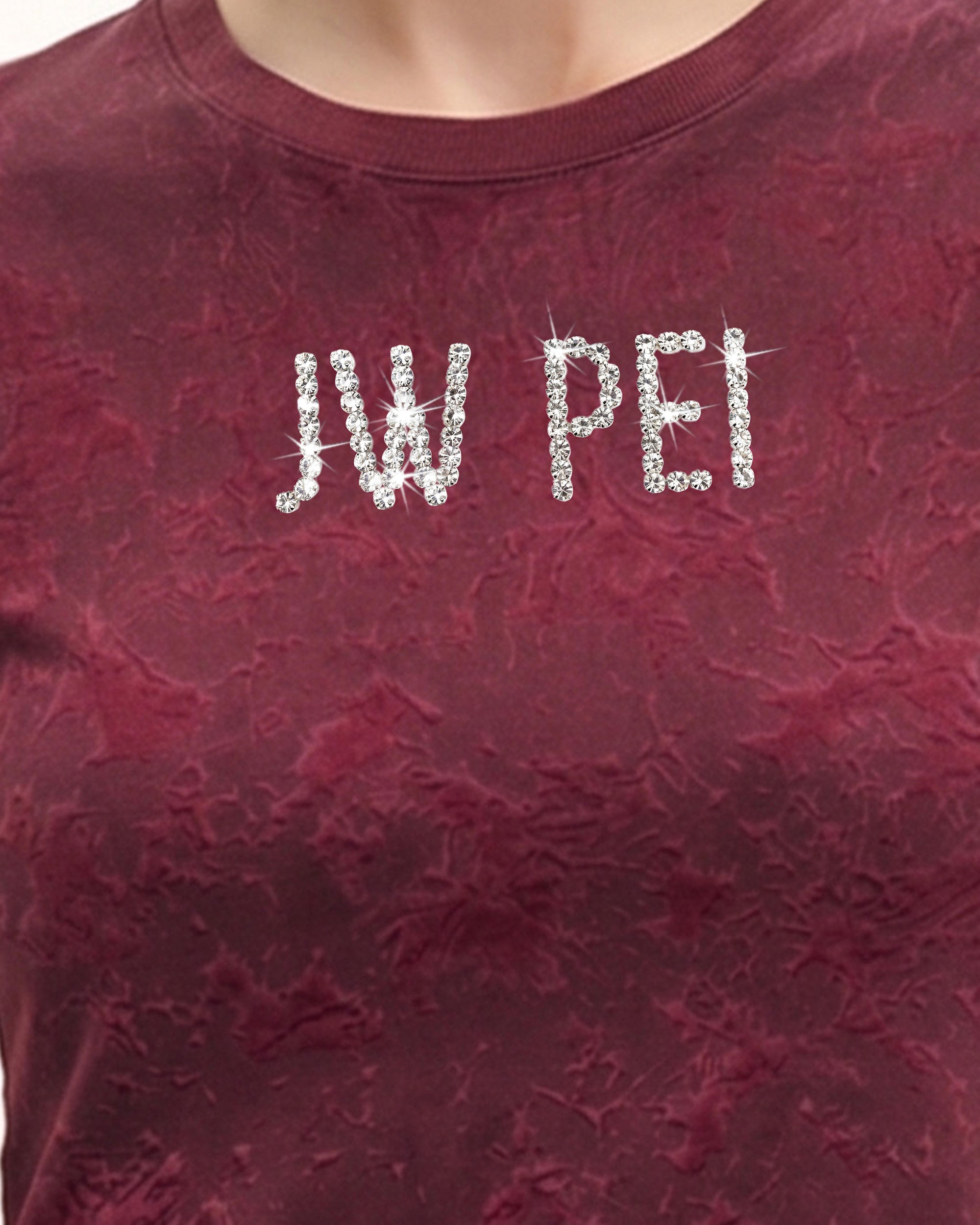 Crystal Logo Crinkle Wash Cropped Tee - Burgundy