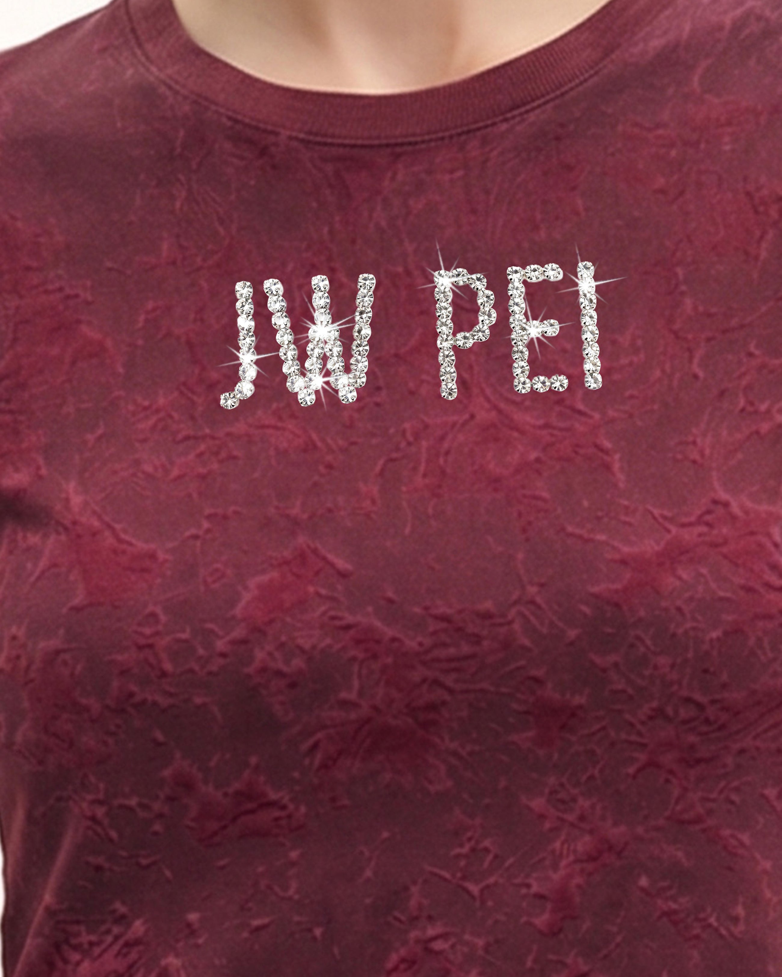 Crystal Logo Crinkle Wash Cropped Tee - Burgundy
