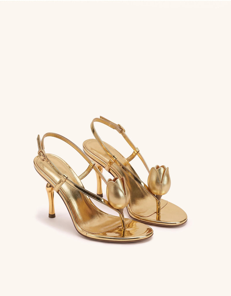 Amara Metallic 3D Tulip Toe-Post Heels - Gold