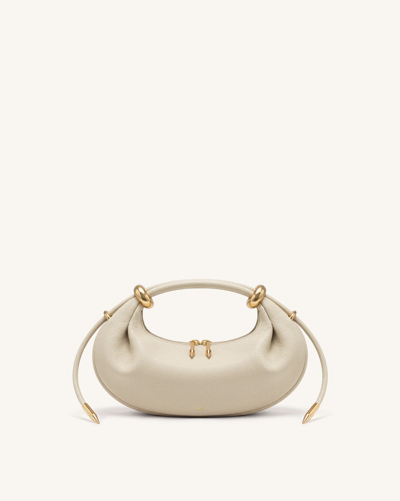Ellie Metal Ring Embellished Crescent Top Handle Bag - Light Khaki
