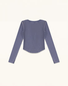 Dachshund Heart Scoop Neck Curved Cropped Tee - Smokey Slate