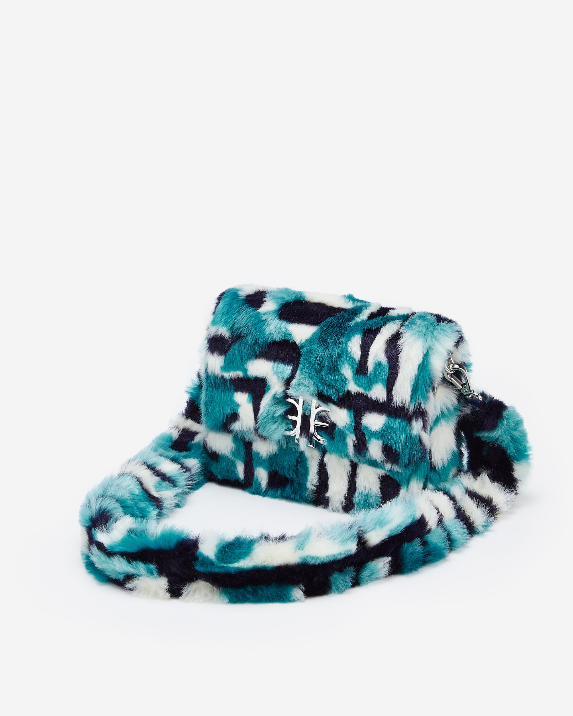 Mini Flap Faux Fur Fabric Bag - Peacock Blue