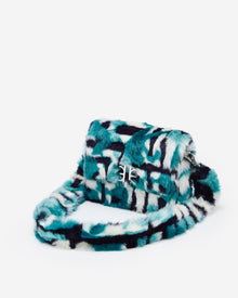 Mini Flap Faux Fur Fabric Bag - Peacock Blue