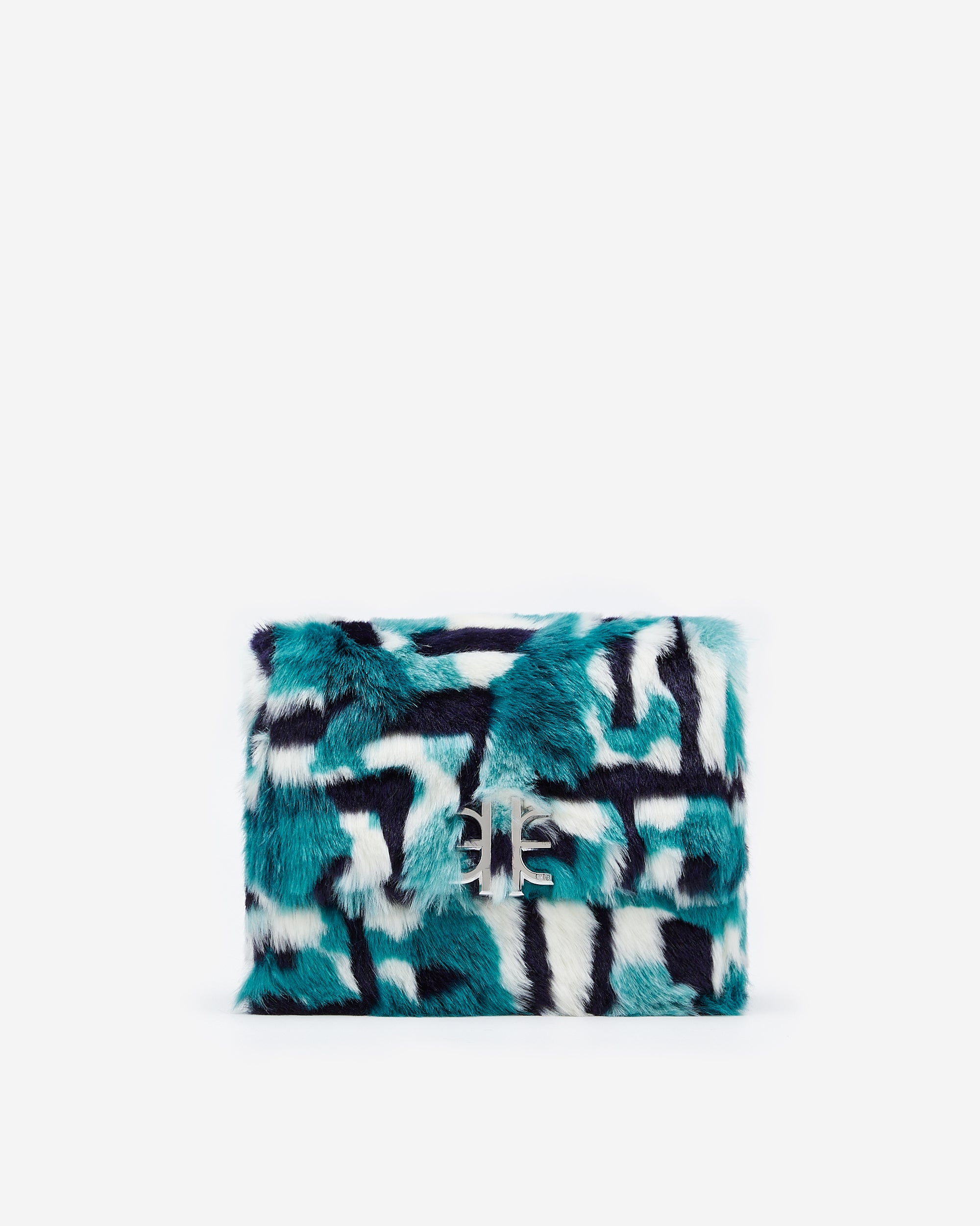 Mini Flap Faux Fur Fabric Bag - Peacock Blue
