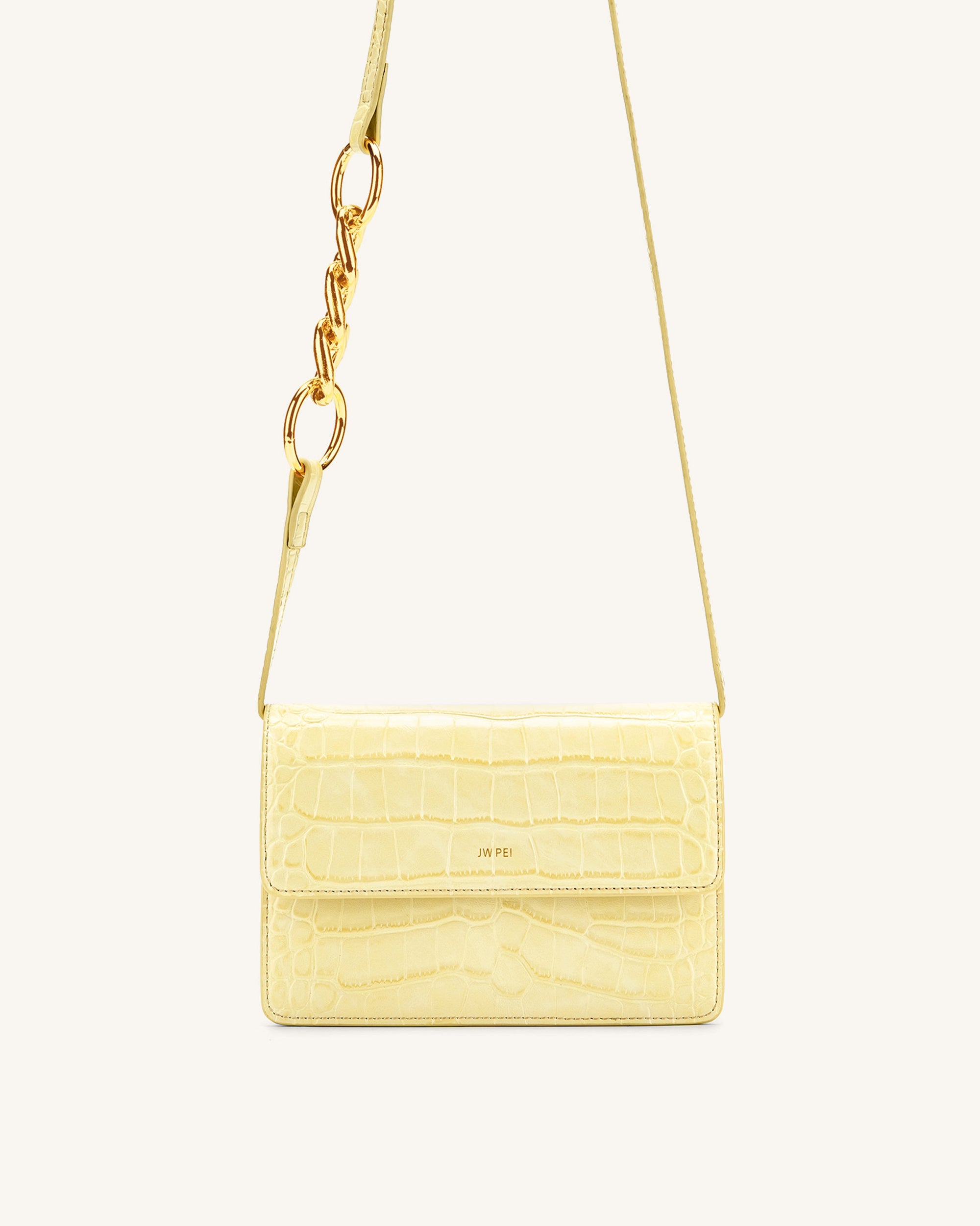 Julia Chain Crossbody Bag - Light Yellow Croc