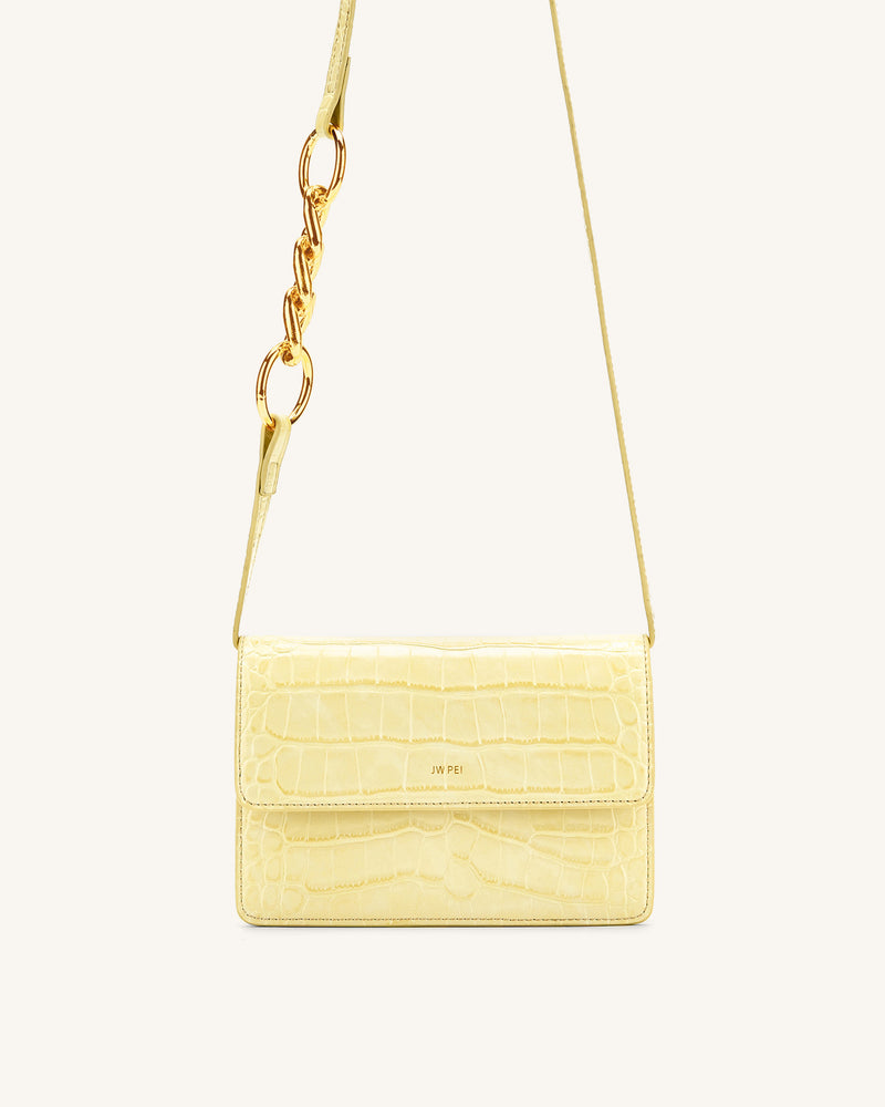 Julia Chain Crossbody Bag - Light Yellow Croc