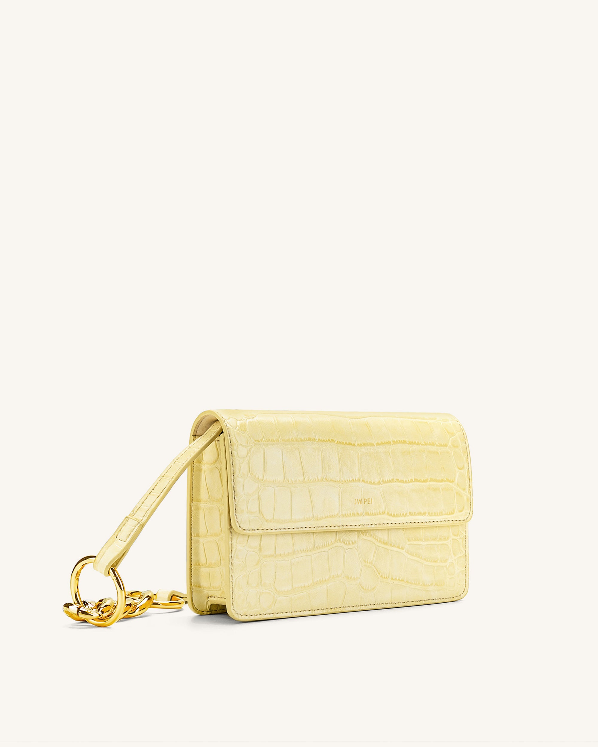 Julia Chain Crossbody Bag - Light Yellow Croc