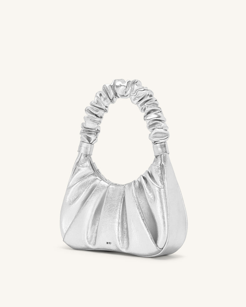 Gabbi Metallic Ruched Hobo Handbag - Silver