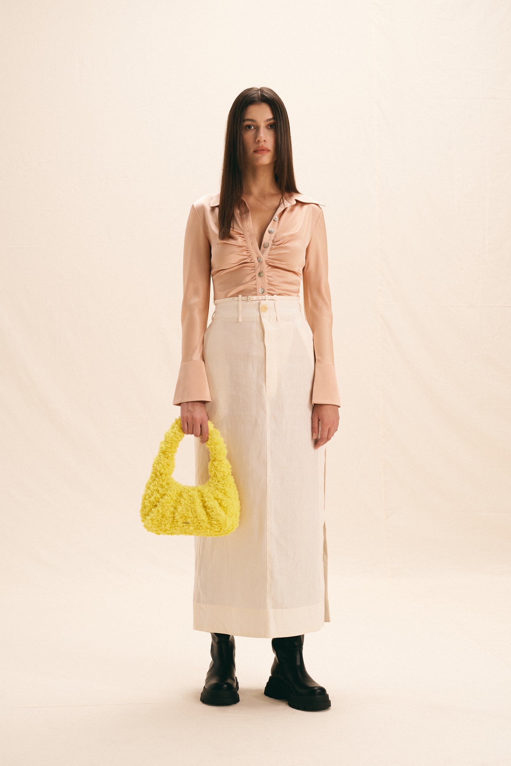 Gabbi Faux Fur Hobo Handbag - Yellow